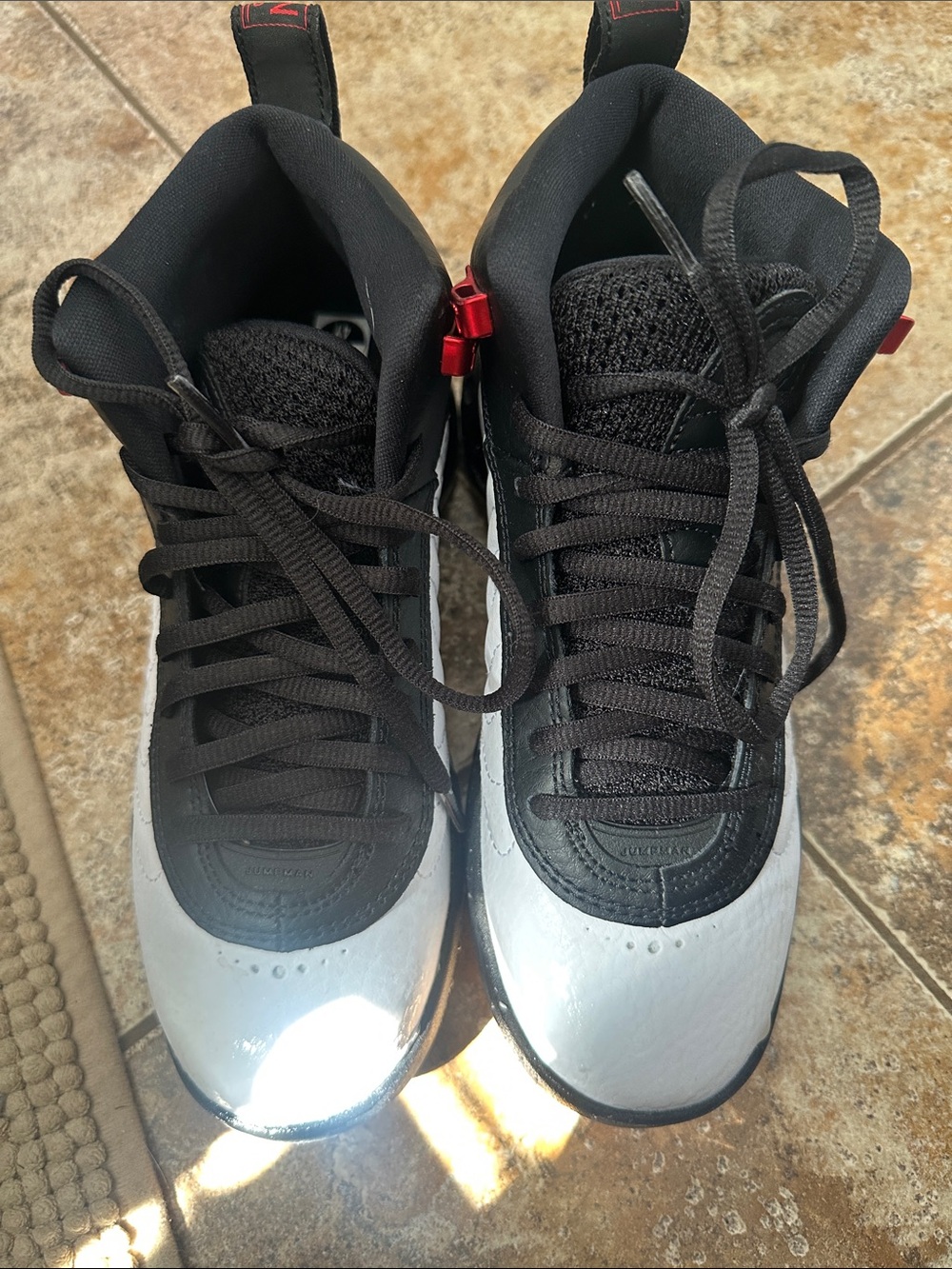 Kids Black and White High-Top Sneakers with Red Accent